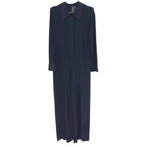 NORMA KAMALI Long Sleeve Wide Leg Jumpsuit Size Small Collared Navy Blue Formal
